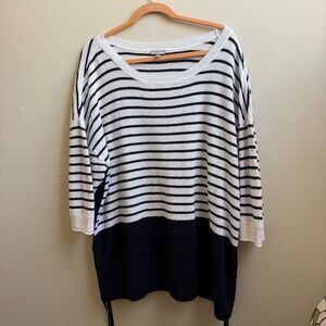 Talbots navy white striped Coastal nautical  ruched sweater plus Size 3x
